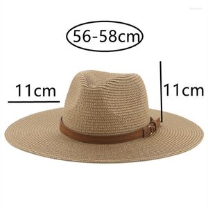 Szerokie czapki po brzegi dla kobiet słomy słomy letnie wiosna duża 11 cm solid khaki czarna plaża ochrona chapeu feminino praia