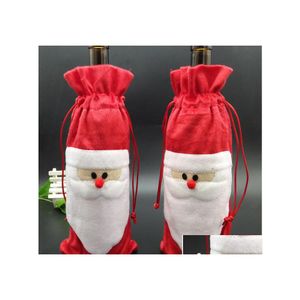 Dekoracje świąteczne Święty Mikołaj Claus Worki na prezent czerwoną butelkę wina Er Xmas Champagne Bag 31x13cm YHM58 DROP DOBRY DOMOWEGO OGRODNI