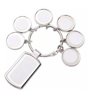 Party Favor 5 Circle Add Rec Charms Sublimation Blank Key Ring Thermal Transfer Keychain Bag Purses Pendants Hang Tag Diy