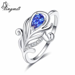 Cluster Rings Lingmei Unique FashionSilver Color Jewelry Engagement BlueWhiteRed Cubic Zircon Women Ring Size 6-9 Cocktail Party