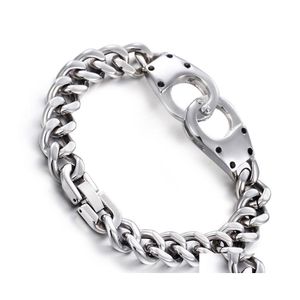 Link Chain Link Fashion Handcuffs Design 8.66 Length Stainless Steel Sier Color Gold Cuban Curb Mens Boy Bracelet Bangle 50G 3724 Q Dhnsn