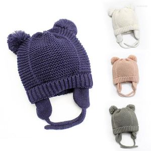 Beanies Beanie/Skull Caps 1st Söt stickad pompom baby hatt mössa tjock varm tjej pojke beanie vinter öron barnhuven muts för davi22