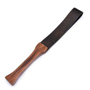 NXY Adult Toys Brown Vintage Genuine Leather Whip Bdsm Spanking Flogger Wooden Handle Bondage Sex For Woman Games 1201