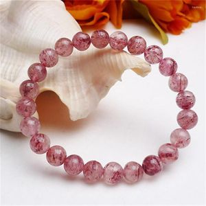 Braccialetti a maglie 8mm vera pietra naturale rosso fragola quarzo perline sparse rotonde gioielli di moda braccialetto elasticizzato in cristallo con ciondoli