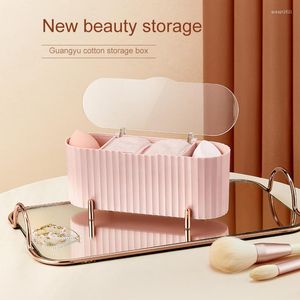 Storage Boxes Cosmetics Box Household Light Luxury Cotton Pad Four Grid Transparent Cover Dust-Proof Beauty Egg