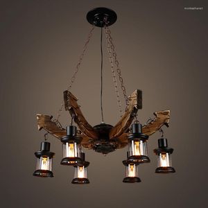 Lampy wisiorki amerykańska restauracja retro żyrandol lampa drewniana w stylu przemysłowy kreatywny osobowość garnka bar loft oświetlenie loft