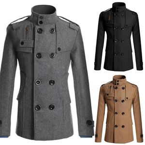 Men's Trench Coats Mens Winter Warm Woolen Coat Slim Casual Reefer Jackets Solid Stand Collar Double Breasted Peacoat parka 230130