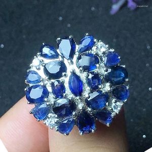 Cluster Rings Sapphire Ring Natural Real 925 Sterling Silver Luxury Style 0.6ct 6pcs 0.5ct 2pcs Gemstone #XY18091509