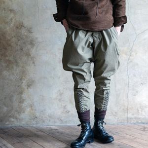 Men's Pants Homemade Twill Cotton Gray-green Breeches Knight Feet 9 Points Retro Casual YUTU&MM XS XXXLMen's