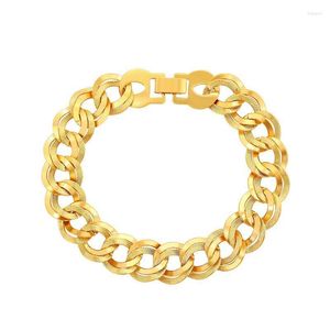 Link Bracelets XP Jewelry --( 20 Cm X 13 Mm ) Pure Gold Plated 2 Rings Wide For Men Women Fashion Nickel Free