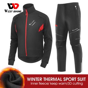 Cycling Jersey Sets WEST BIKING Winter Thermal Set Bicycle Jacket Clothes Pants Outdoor Sport Suit Windproof MTB Road Bike Men Sportswear 230130