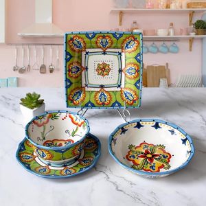 Пластины с 4 частями керамической посуды набор пластин набор ретро-дизайн высококачественный подарки для семейной основной кухни