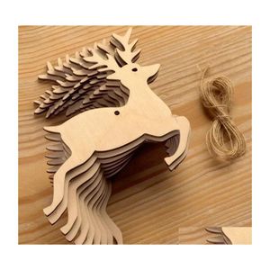 Christmas Decorations 10Pcs/Pack Natural Wooden Chip Tree Hanging Ornaments Pendant Kids Gifts Snowman Shape Xmas Drop Delivery Home Dhahq