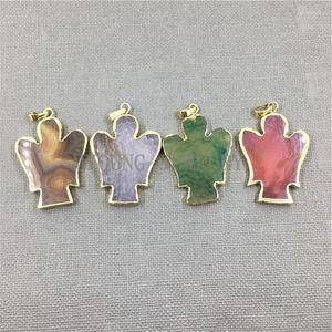 Pendant Necklaces MY1051 Crown Shape Dragon Vein Agates Slice With Golden Bail