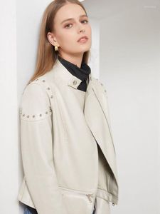 Women's Leather Women Spring Autumn Rivet Fashion PU Jacket Stand Collar Solid Color Irregular Hem Female Chic Coat