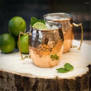 Mugs 304 Stainless Steel Mug Cocktail Glass Beer Steins 500ML Sanding Moscow Mule Cup Copper Plating Tea Milk Water