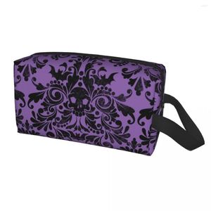 Cosmetic Bags Skull Damask Pattern Travel Bag For Women Halloween Witch Goth Occult Toiletry Makeup Organizer Lady Storage Dopp Kit