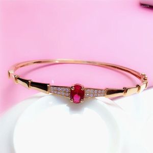 Bangle Pure Russian 585 Purple Gold Plated 14K Rose Color Women's Zircon Redstone Bracelet Girlfriends' Gift