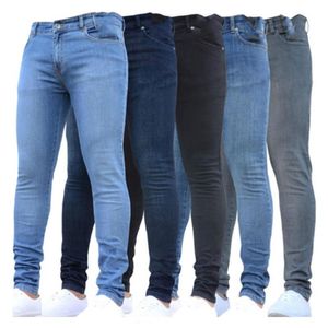 Män jeans mode smal elastiska denim byxor vår solida täta leggings kläder manliga casual byxor