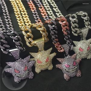 Pendant Necklaces Hip Hop Zircon Anime Ghost With Iced Out Bling Rhinestone Miami Cuban Chain Choker Necklace For Men Boy Gothic Jewelry