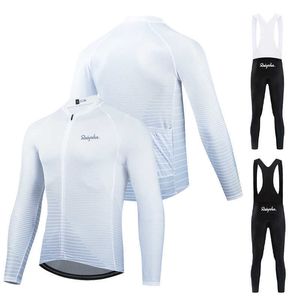 Jersey Sets 2023 Ralvpha NEW White Black Men's Long Sleeve clothing High Quality Mountain Road Cycling Shirt Maillot mbre Ciclismo Z230130