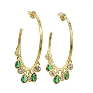 Brincos de argolas de luxo cor de ouro verde cz 33mm para mulheres grandes declara