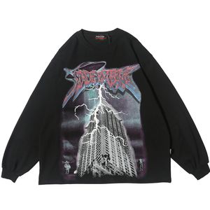 Men's T-Shirts Lightning Graphic Long Sleeve T Shirt Gothic Fairy Grunge Tees Men Hip Hop Print Goth Streetwear Fall Trending Clothes Top 230130