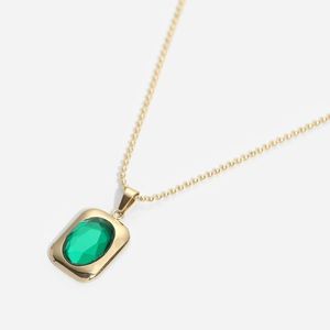 Collane con ciondolo Collana con zirconi color smeraldo in acciaio inossidabile con pietre preziose quadrate in oro 14k all'ingrosso