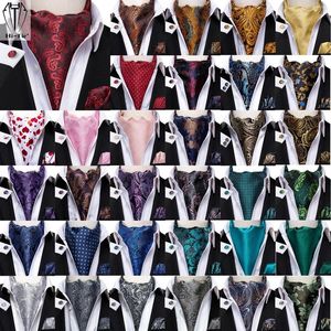 Flugor Drop Silk Herr Ascot Hanky Manschettknappar Set Jacquard Paisley Blommig Vintage Cravat Tie Partihandel För Man Bröllop Business