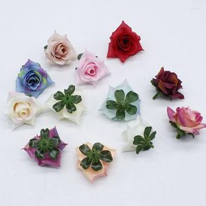 Kwiaty dekoracyjne 100 szt. / Lot Silk Flower Curled Rose Head Sztuczny fałszywy dekoracja ślubna DIY Wreńczyk