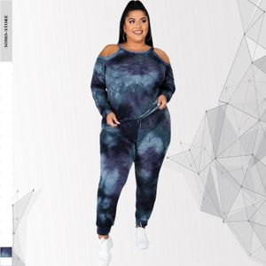 Tute da donna taglie forti 5XL Abbigliamento per donna Top a maniche lunghe con spalle scoperte e pantaloni Completi in due pezzi Tie Dye Goccia all'ingrosso 230130