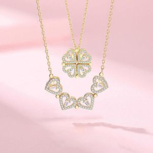 Pendant Necklaces Kpop Gold Mutability Clover Rhinestone Heart Pendants Necklace For Women Vintage Silver 925 Chains Jewelry Accesories Chok