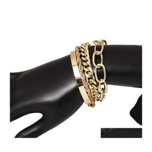 Charm Bracelets 4Pcs/Set Punk Curb Cuban Chain Cuff Bangle Set Women Miami Boho Thick Gold Color Bracelet Twist Fashion Jewelry 367 Dhvdh