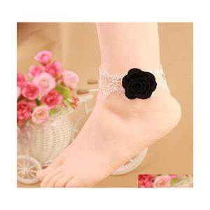 Fußkettchen Klassische Fußverzierungen Sexy Spitze Damen Fußkettchen Rose Koreanische Strandaccessoires Weiß Schwarz Weiblicher Ring Großhandel 661 T2 Drop D Dhu3O