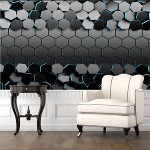 Wallpapers Modern Technology Sense 3D Stereoscopic Black Geometric Wall Papers Home Decor Living Room Office Industrial Wallpaper