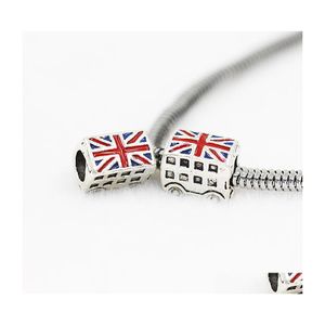 Charms British Bus Oil Drip Charm Bead 925 Sier Plate