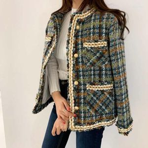 Kurtki damskie Wysokiej jakości tweed wełniany kurtka Kobiet zimowy ciepły różowy zielony płaszcz z pojedynczego kardiganowy płaszcz w Korei Koreańszy rozmiar plus