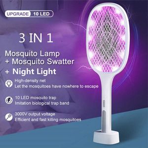 Pest Control 10LED Killer Lamp Electric Flies Swatter USB Rechargeable Summer Mosquito Trap Racket Anti Insect Bug Zapper 3000V 0129