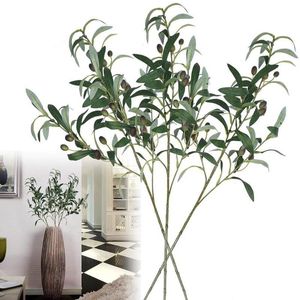 Flores decorativas grinaldas plantas de azeitona artificial Plantas de 1Branch Faux Hastes Falsas Árvores Plástico Plástico BushesDecorativo