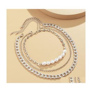 Chains 3Pcs/Set Pig Nose Baroque Imitation Pearl Choker Necklace Mti Layered Curb Cuban For Women Jewelry Accessories 3469 Q2 Drop D Dhslc