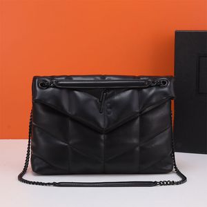 Loulou Puffer Crossbody Bags Zincir Zarar Flep Omuz Çantası Bulutu Kapitalı Çanta Çanta Koyun Dinini Moda Harfleri Kadın Siyah Cüzdan 2 Boyutlar