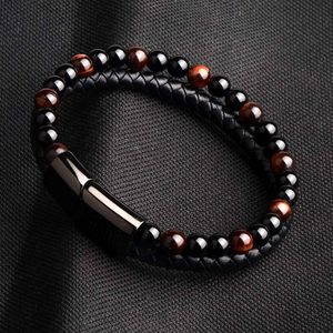 Charmarmband Fashion Magnetic Buckle BangleBracelet Men Handmade Weave Leather Brazalete för Hombre 6mm Natural Stone Pärled Braslet