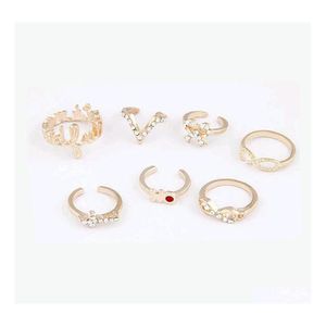 Band Rings Wedding Sets 1 Set 7 Pcs Knuckle Midi Finger Tip Stacking Rhinestone Beautifly Drop Delivery Jewelry Dhb2X