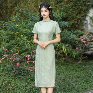 Ethnic Clothing FZSLCYIYI Traditional Mandarin Collar Short Sleeve Jacquard Satin Qipao Ladies Oriental Style Wedding Cheongsam
