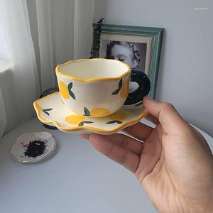 Koppar tefat 160 ml koreanska handmålade orange/moln kaffekopp keramik mugg och fat sätter hem café frukostmjölk latte eftermiddagste