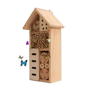 Bird Cages Wooden Insect Bee Butterfly House Wood Bug Room el Shelter Garden Decoration Nests Box Insects for Outdoor Yard 230130