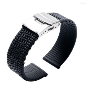 Assista Bands Bracelet Sport Sport Rubber Pneu Link Bandana do relógio à prova d'água Dobre o fecho com segurança Banda de cinta de silicone preto 2 barras de mola deli22