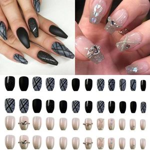 False Nails 24pcs French Detachable Full Cover Manicure Fake Long Ballerina Love Drill Chain