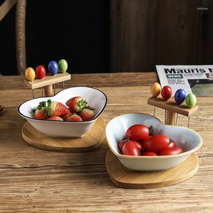 Bowls Nordic Ceramic Love Heart Shaped Fruit Salad Plate Rice Bowl 40ml With Pick Home Microwave Oven Baking