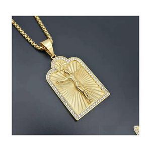 Hänge halsband Hip Hop Golden Jesus Cross Pendants for Men Gold Color rostfritt stålkedjor Crucifix Halsband Male Christian Jew DHV2I